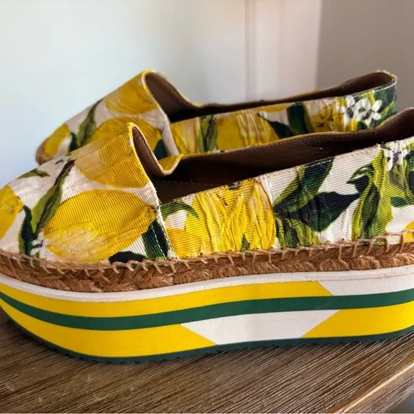 Dolce & Gabbana Yellow Lemon Print Platform Espadrilles - Picture 7 of 10